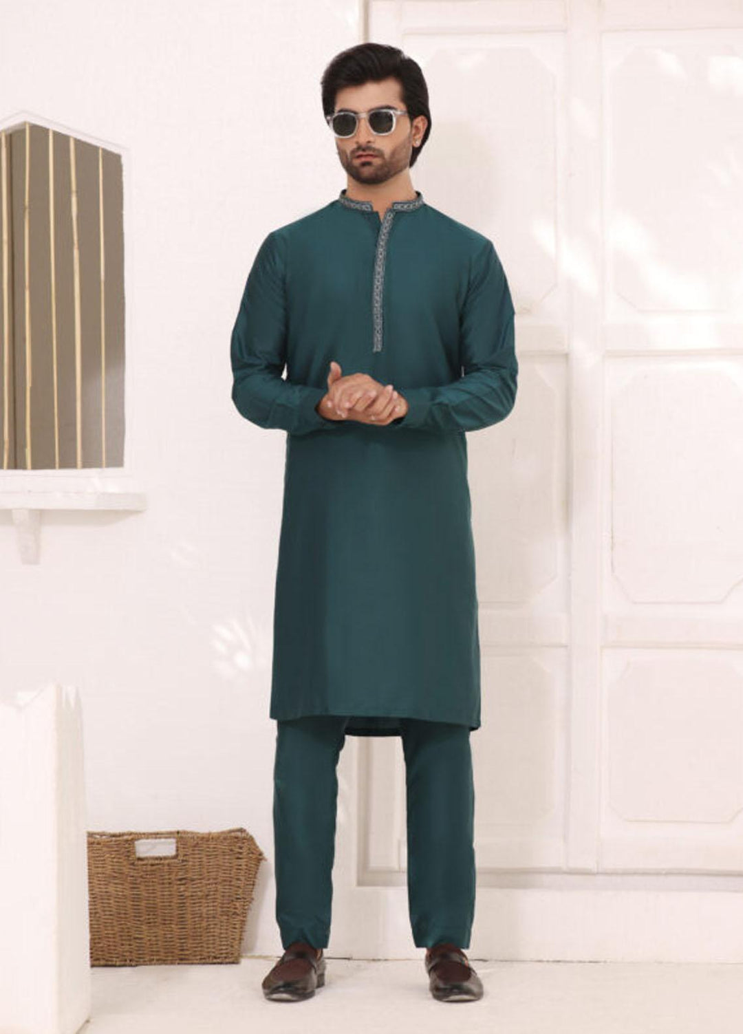 Bin Musab Silk Formal Men Kurta Pajama -  BM-000002 Cascade Green
