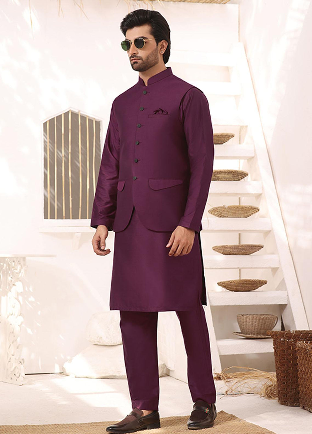 Bin Musab Silk Formal Waistcoats for Men -  BM-000018 Boysenberry