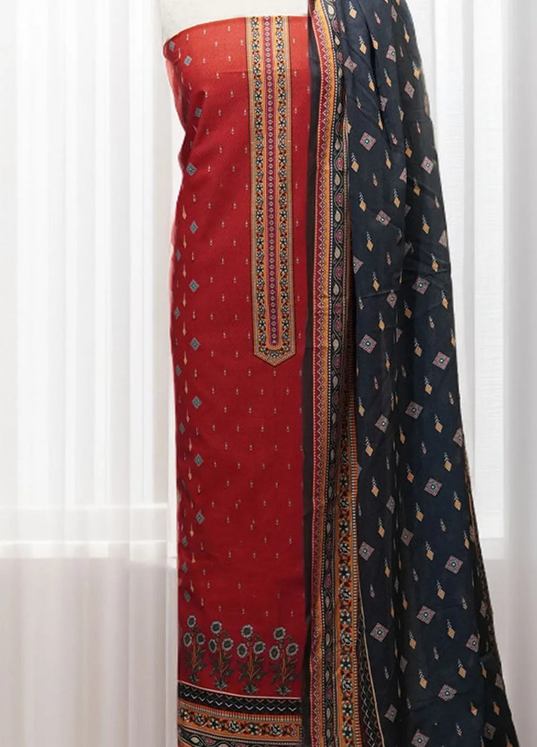 Bin Saeed Printed Lawn Suit Unstitched 3 Piece Black - Summer Collection