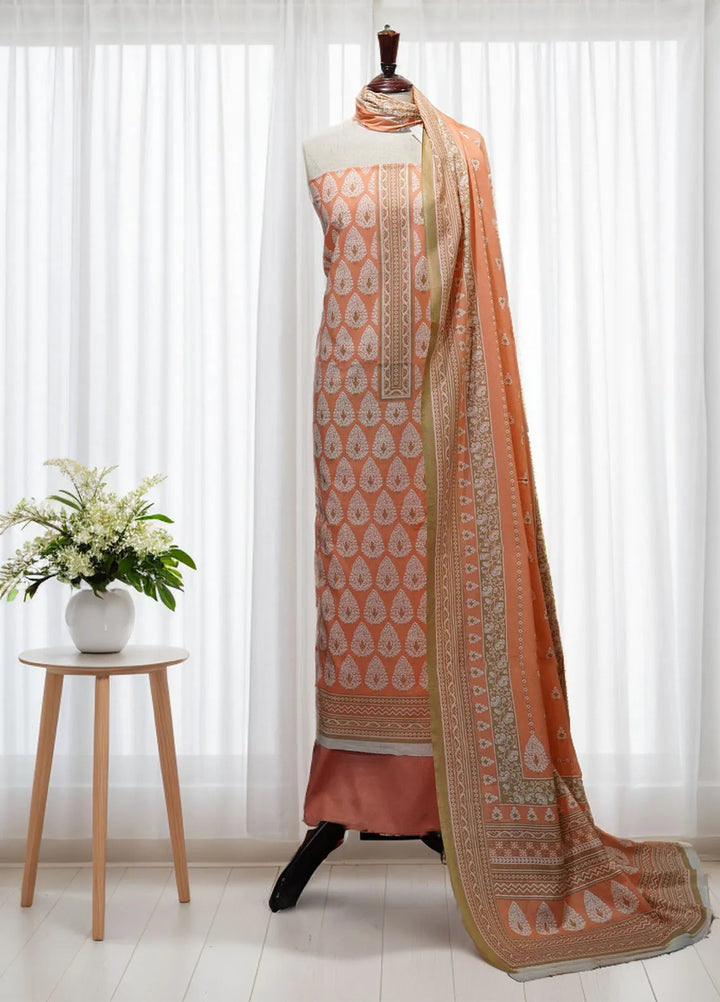 Bin Saeed Printed Lawn Suit Unstitched 3 Piece Orange - Summer Collection