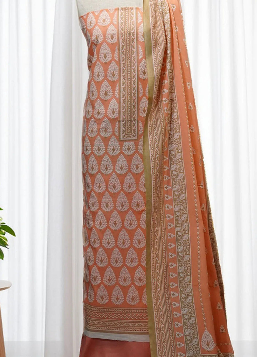 Bin Saeed Printed Lawn Suit Unstitched 3 Piece Orange - Summer Collection
