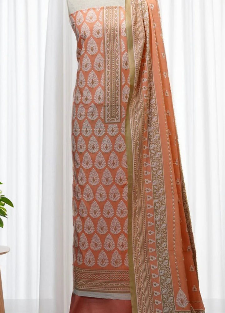 Bin Saeed Printed Lawn Suit Unstitched 3 Piece Orange - Summer Collection