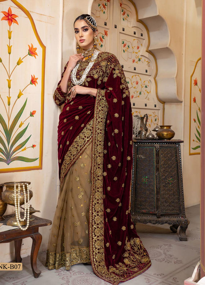 Biyaah By Noorma Kaamal Embroidered Velvet Unstitched Saree NK22B NK-B07 - Wedding Collection