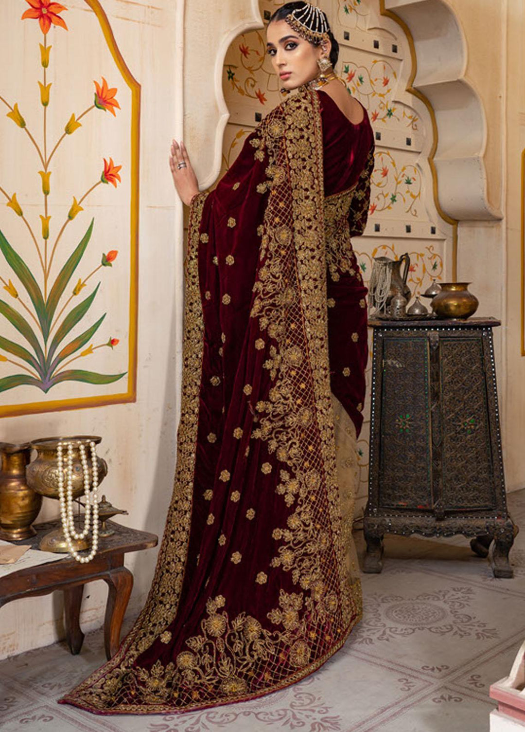 Biyaah By Noorma Kaamal Embroidered Velvet Unstitched Saree NK22B NK-B07 - Wedding Collection