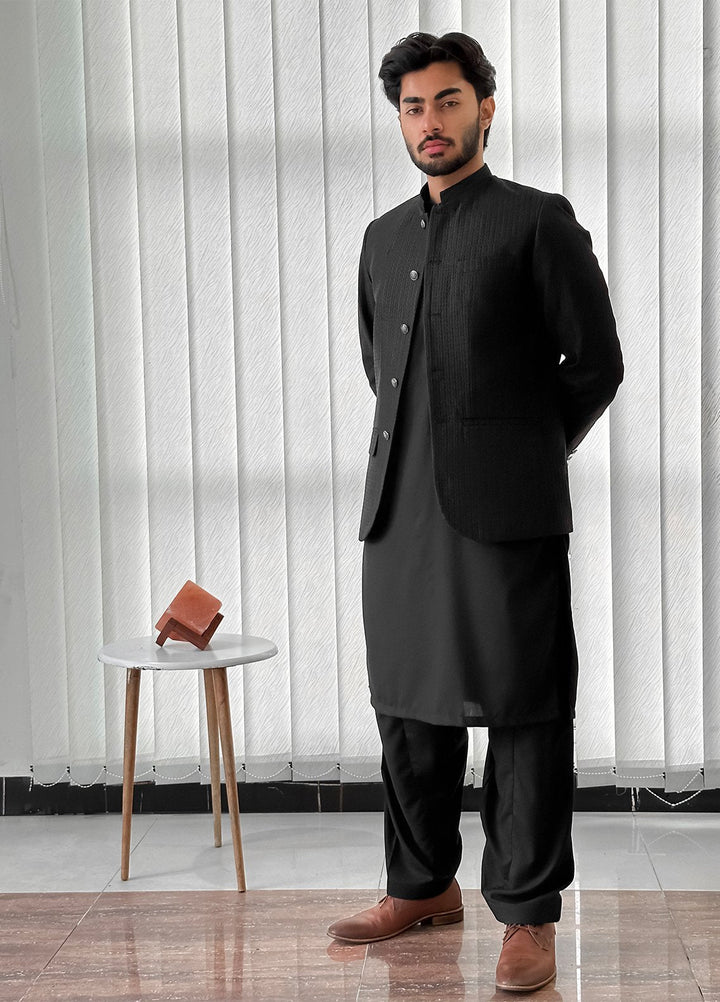 Black Kurta Shalwar with Embroidered Prince Coat