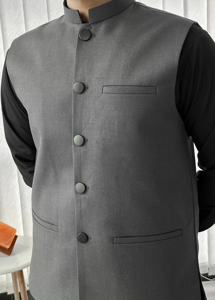 Black Kurta Shalwar with Gray Waistcoat