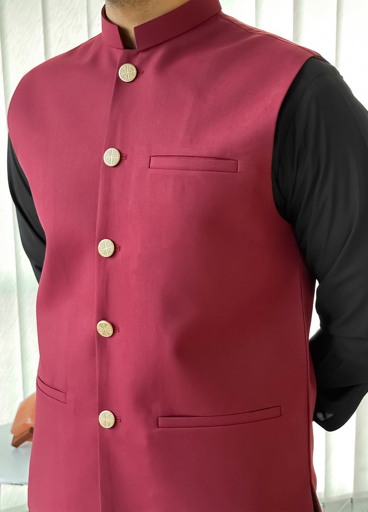 Black Kurta Shalwar with Maroon Waistcoat