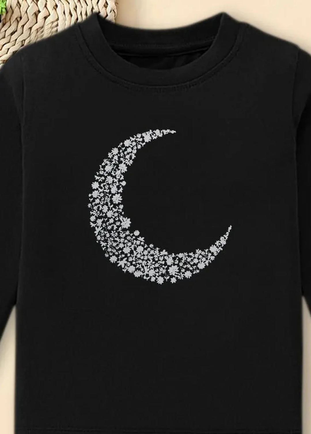 Baby Nest Black Moonlit Blossoms Printed Full Sleeves T shirt for Kids - BNDR-69