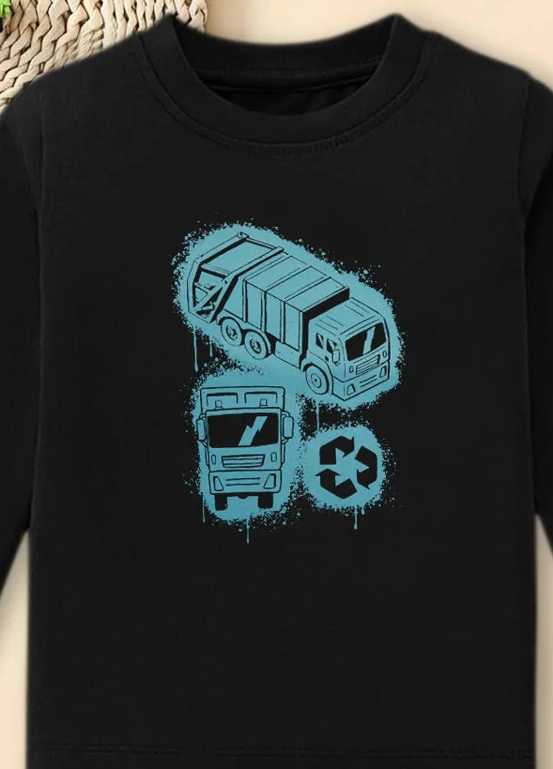 Baby Nest Black Recyled Truch Waste Warriors Printed Full Sleeves T shirt for Kids - BNDR-70