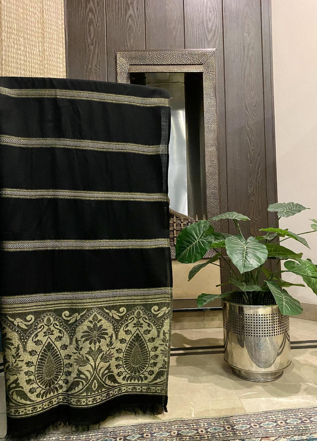 Naaz Couture  Wool  Shawls Zari-17 Black Wool Shawl Gold Zari - Winter Wool Shawls