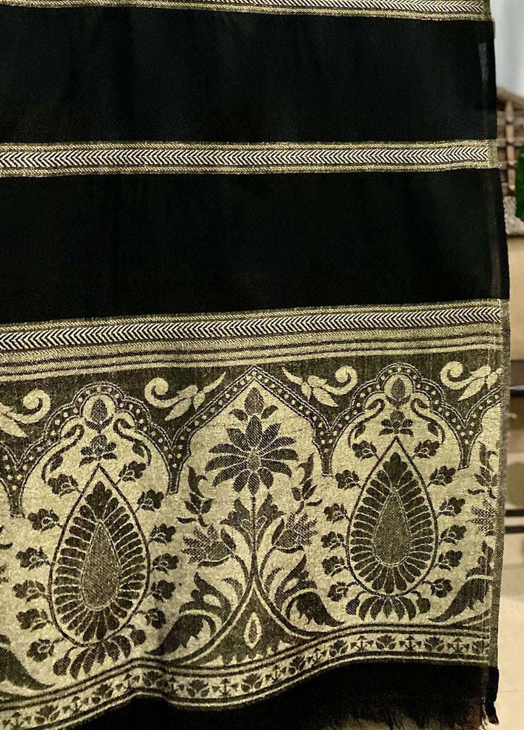 Naaz Couture  Wool  Shawls Zari-17 Black Wool Shawl Gold Zari - Winter Wool Shawls