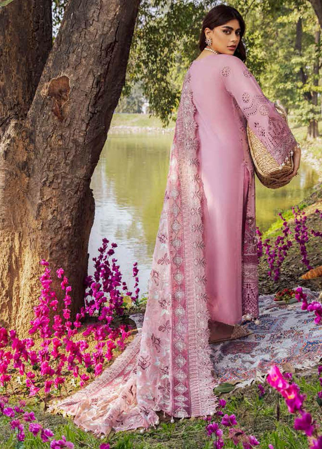 Blooming Summers By Nureh Embroidered Lawn Suits Unstitched 3 Piece NU22BS NI-32 Petal Pink - Luxury Collection