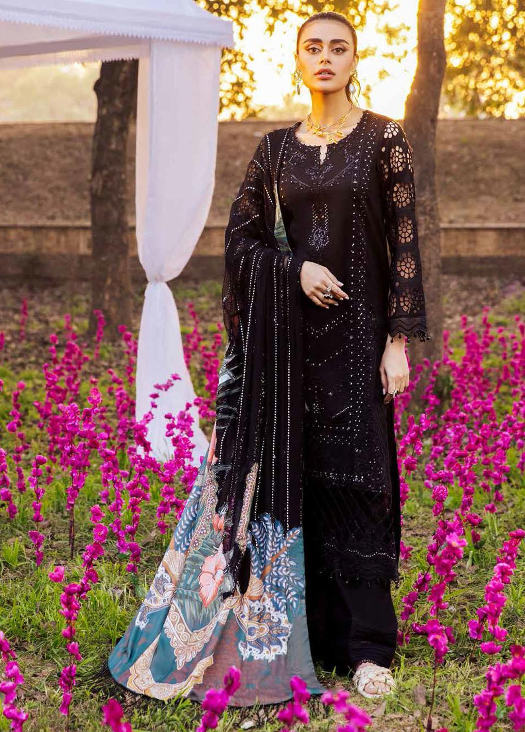 Blooming Summers By Nureh Embroidered Lawn Suits Unstitched 3 Piece NU22BS NI-34 Nightfall - Luxury Collection