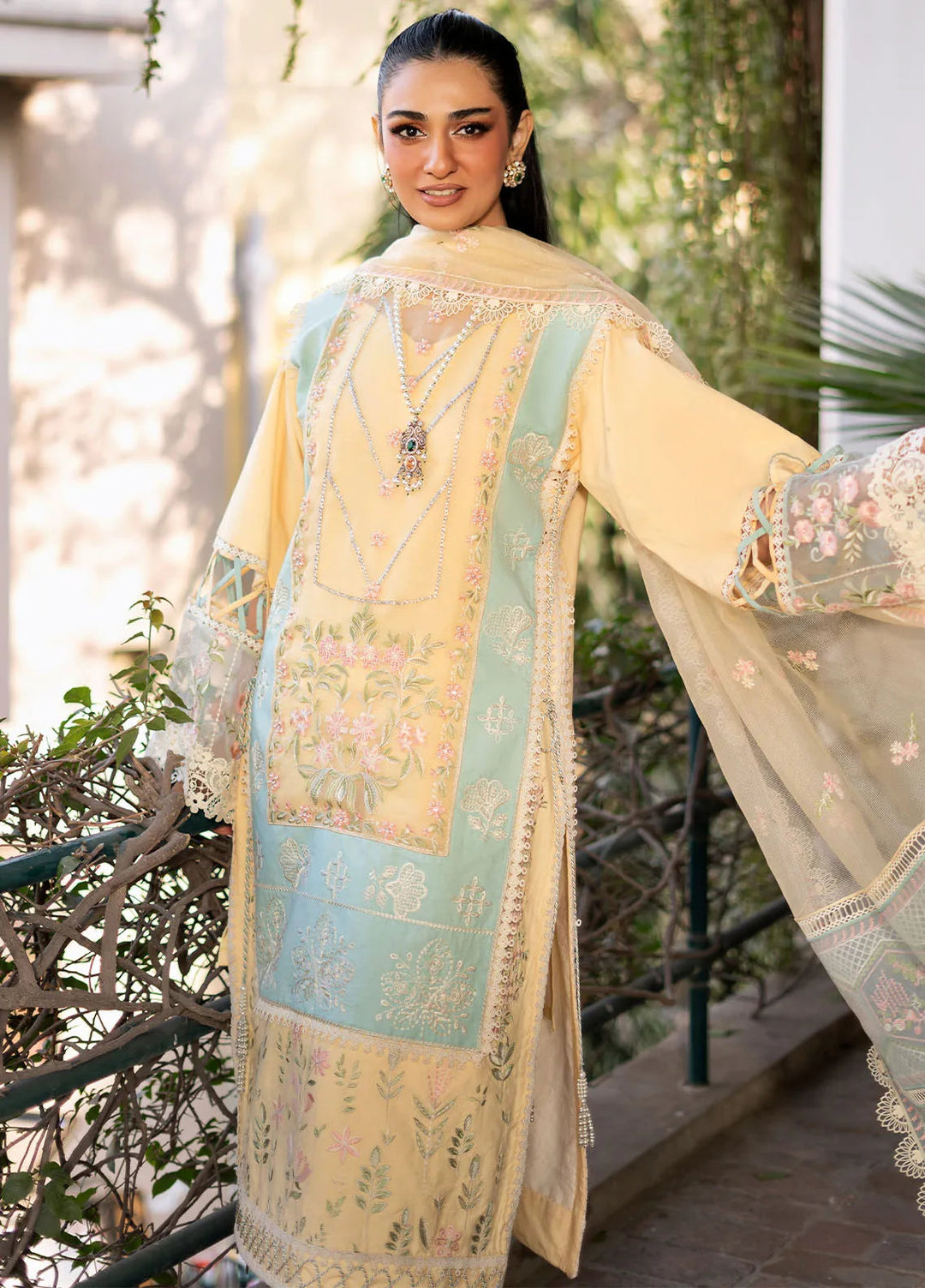 Blossom by Fozia Khalid Embroidered Lawn Suits Unstitched 3 Piece FK25B FK-7007 Primrose - Summer Collection