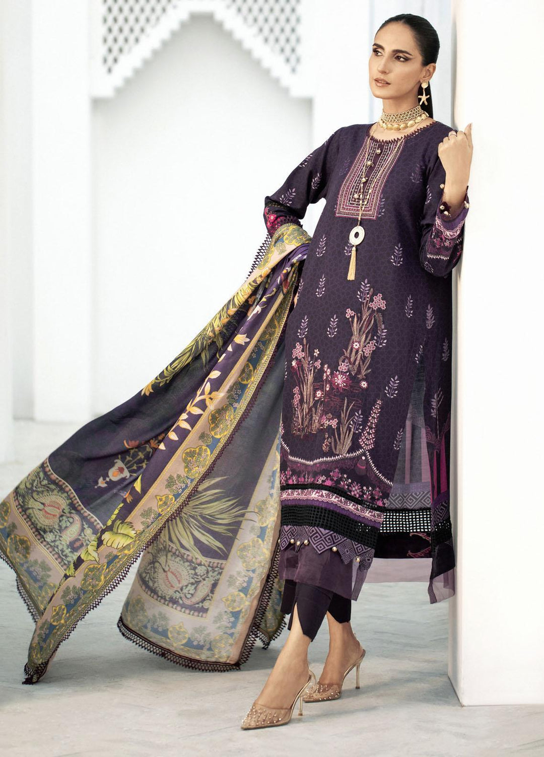 Blossom By Lala Textiles Embroidered Linen Suits Unstitched 3 Piece LT23B Aster - Winter Collection