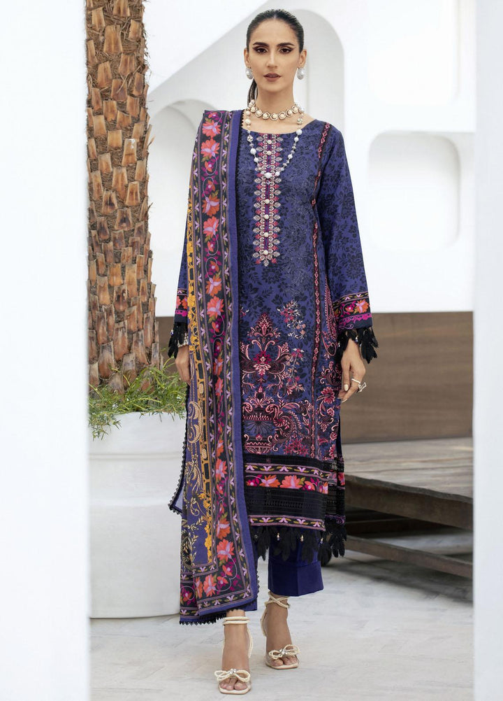 Blossom By Lala Textiles Embroidered Linen Suits Unstitched 3 Piece LT23B Gentian  - Winter Collection