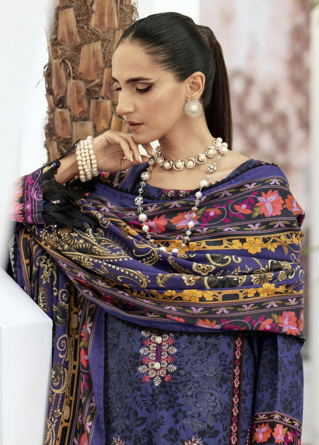 Blossom By Lala Textiles Embroidered Linen Suits Unstitched 3 Piece LT23B Gentian  - Winter Collection