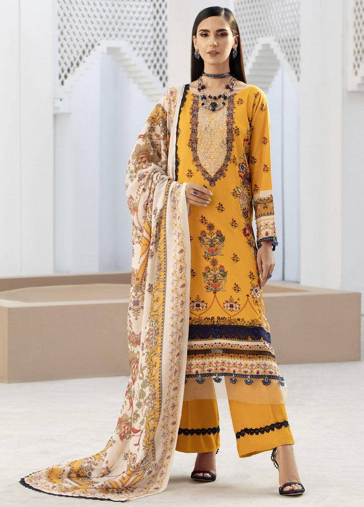 Blossom By Lala Textiles Embroidered Linen Suits Unstitched 3 Piece LT23B Iris  - Winter Collection