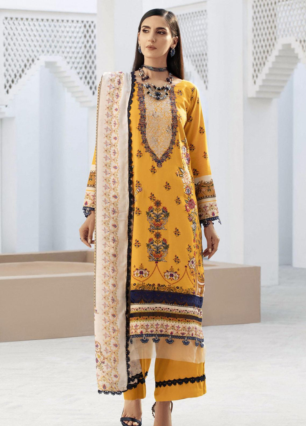 Blossom By Lala Textiles Embroidered Linen Suits Unstitched 3 Piece LT23B Iris  - Winter Collection