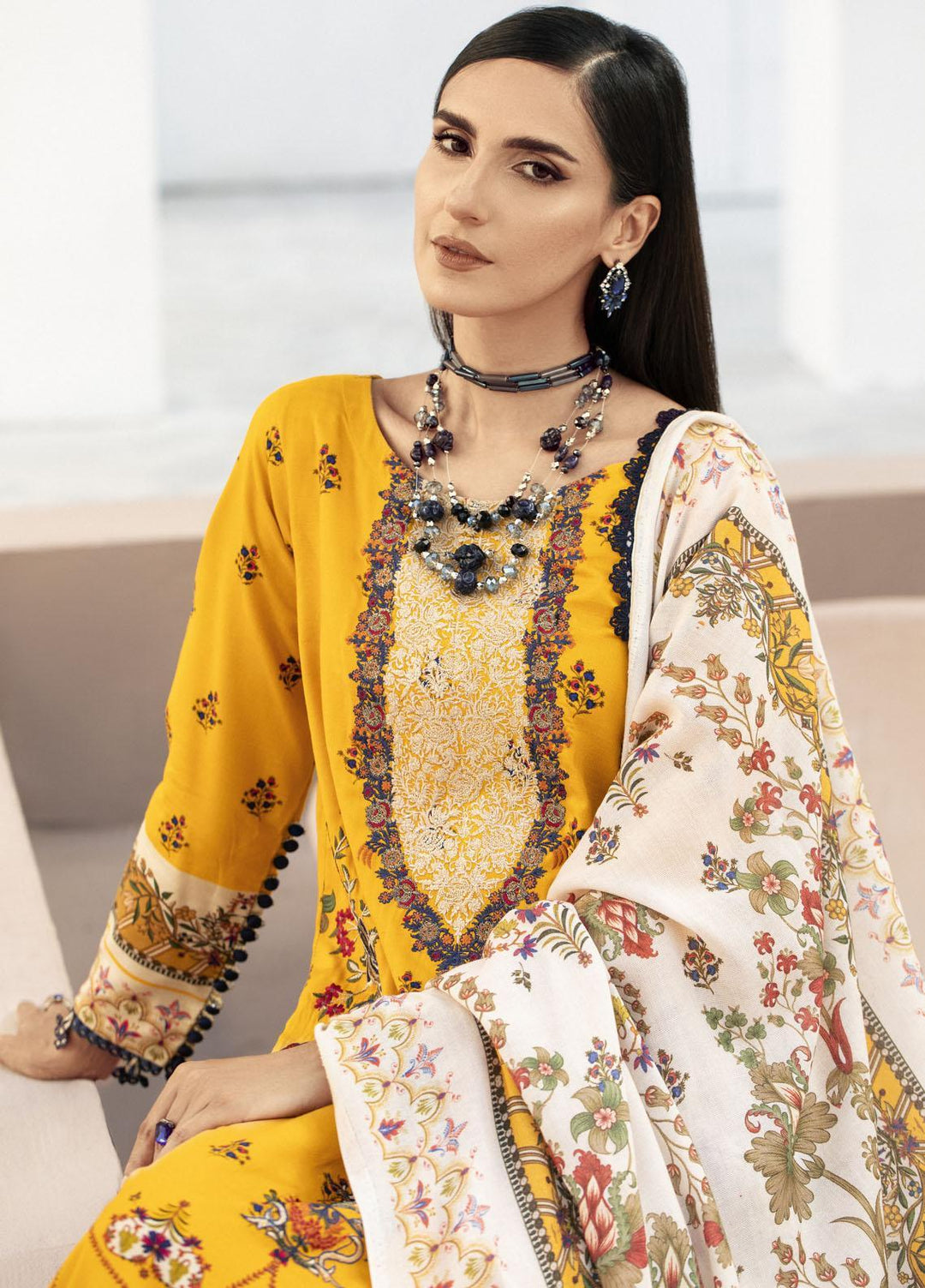Blossom By Lala Textiles Embroidered Linen Suits Unstitched 3 Piece LT23B Iris  - Winter Collection