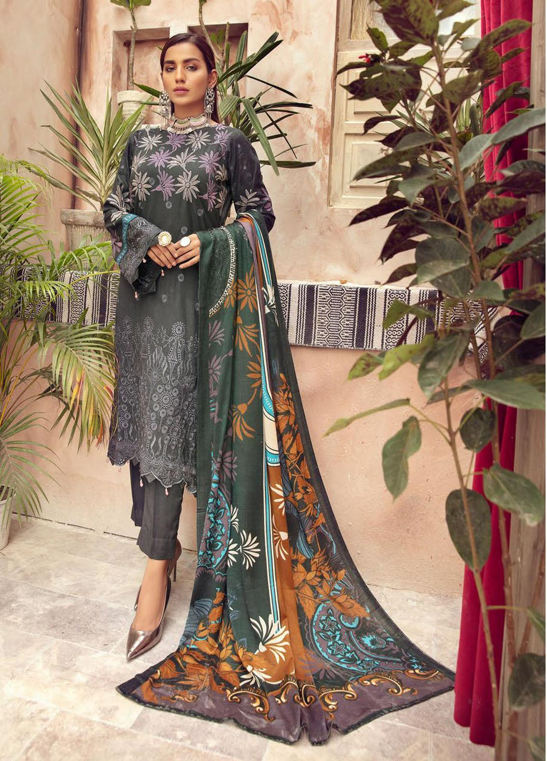 Blossom by Riaz Arts Embroidered Peach Leather Suits Unstitched 3 Piece RA21BP D-01 - Winter Collection