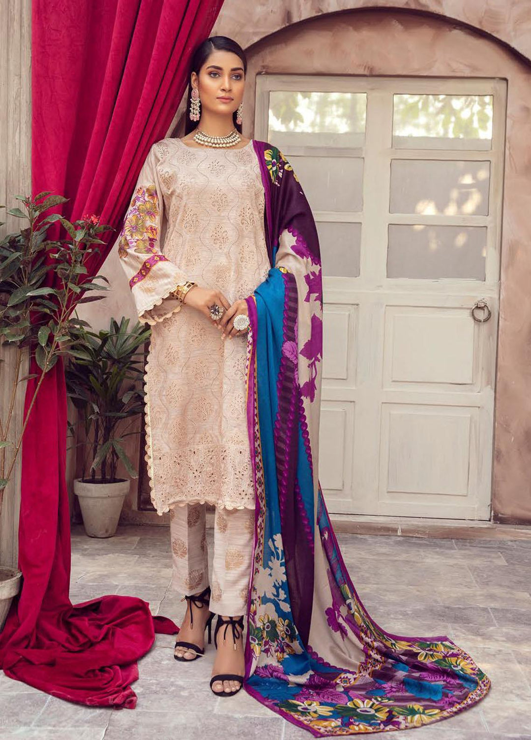 Blossom by Riaz Arts Embroidered Peach Leather Suits Unstitched 3 Piece RA21BP D-12 - Winter Collection