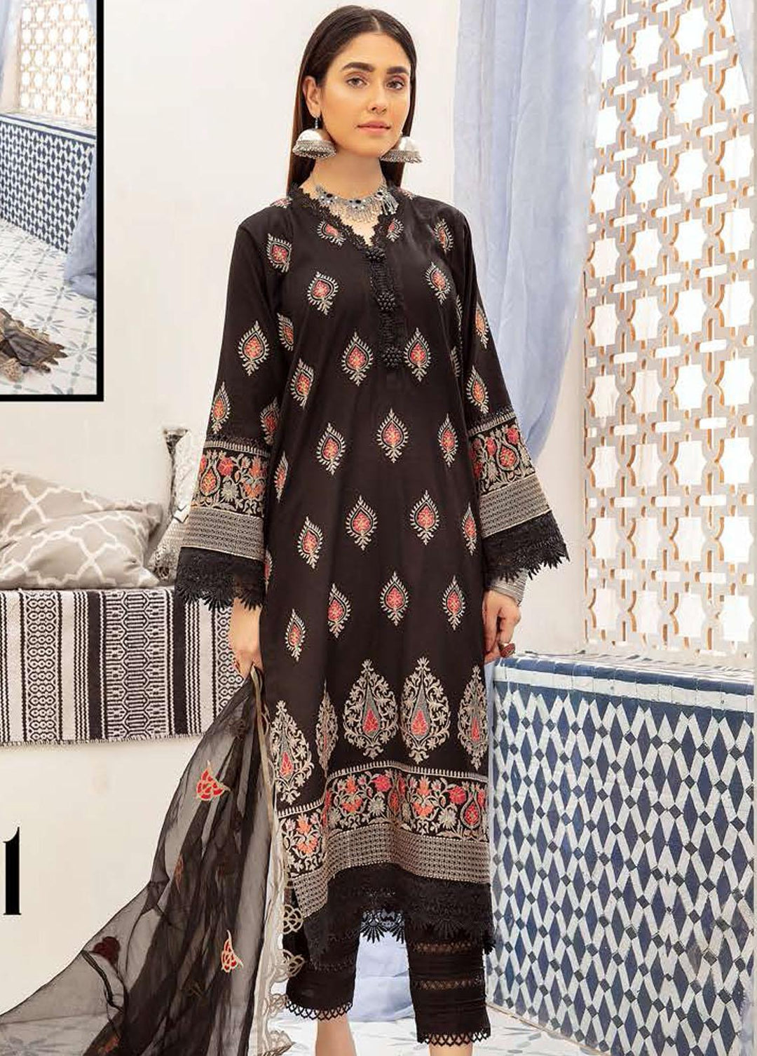 Blossom By Riaz Arts Embroidered Lawn Suits Unstitched 3 Piece RA22B 01 - Summer Collection