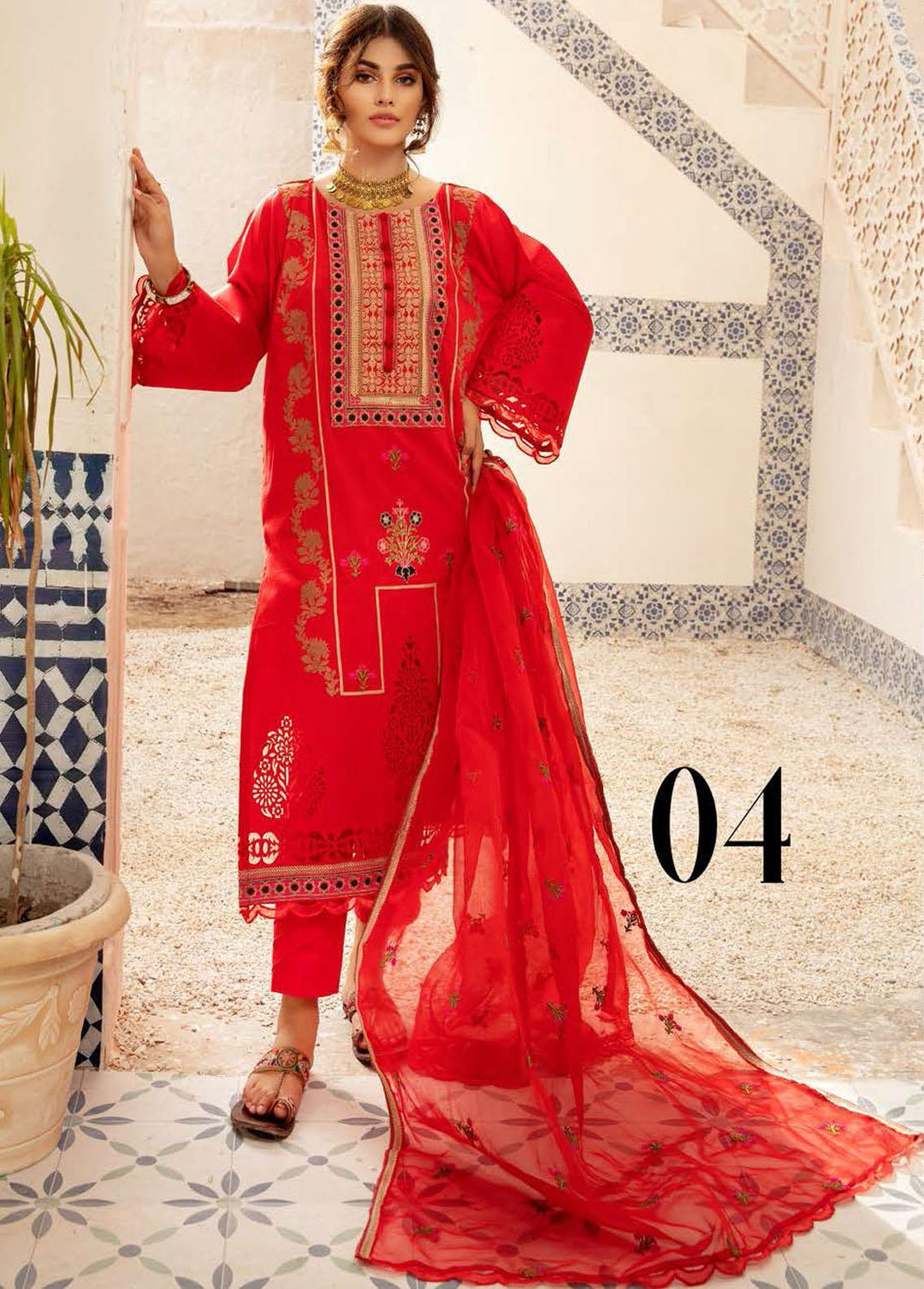 Blossom By Riaz Arts Embroidered Lawn Suits Unstitched 3 Piece RA22B 04 - Summer Collection
