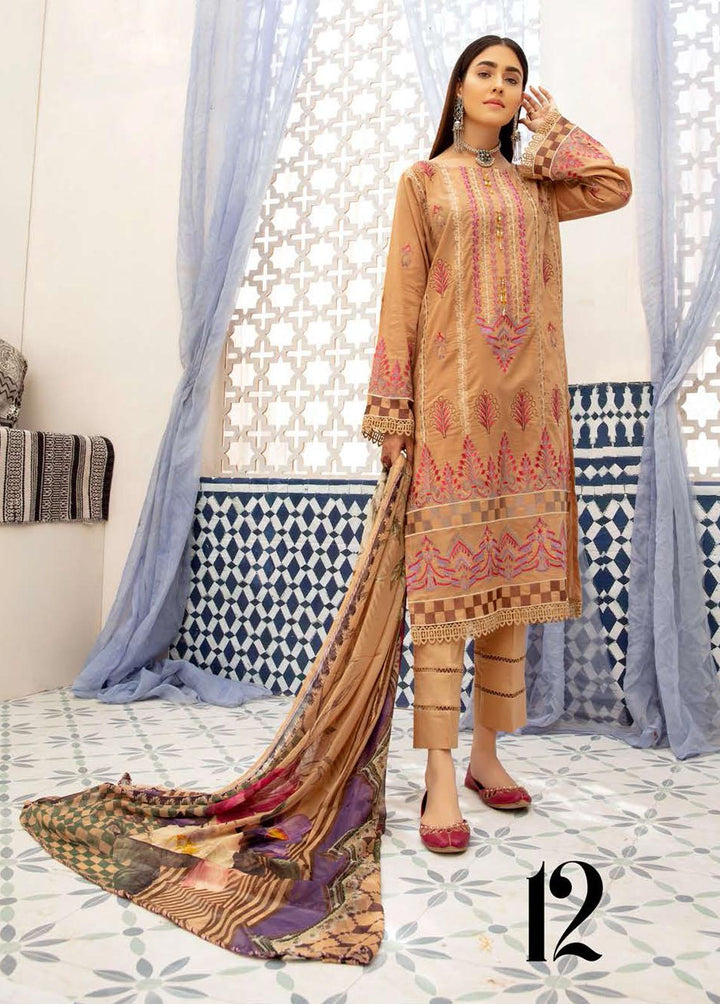 Blossom By Riaz Arts Embroidered Lawn Suits Unstitched 3 Piece RA22B 12 - Summer Collection
