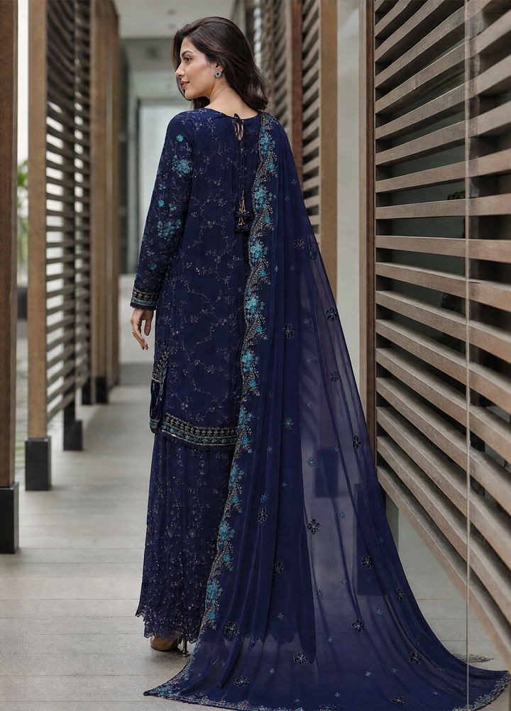 Fasane by HZ Textiles RTW Embroidered Chiffon 3 Piece Suit HZ26UCF HZK-239 Navy - Festive Collection