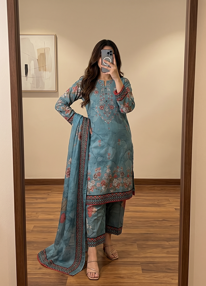 Elegant by HZ Textiles Unstitched Embroidered Lawn 3 Piece Suit EC-1048 Festive Collection