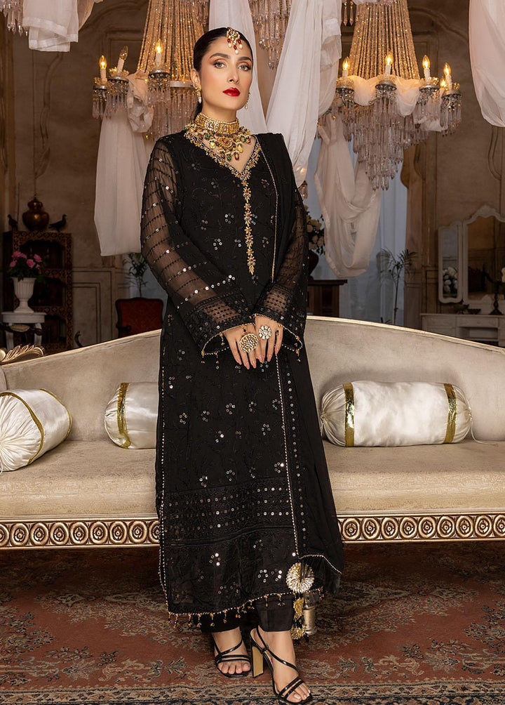 Merakish By Shahzeb Textiles Embroidered Chiffon Suits Unstitched 3 Piece ST22-MK2 D-01 Black Orchid - Luxury Collection