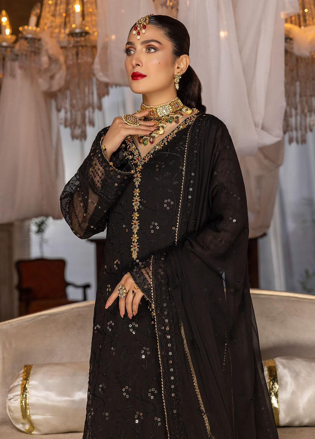 Merakish By Shahzeb Textiles Embroidered Chiffon Suits Unstitched 3 Piece ST22-MK2 D-01 Black Orchid - Luxury Collection