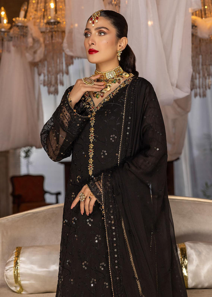 Merakish By Shahzeb Textiles Embroidered Chiffon Suits Unstitched 3 Piece ST22-MK2 D-01 Black Orchid - Luxury Collection