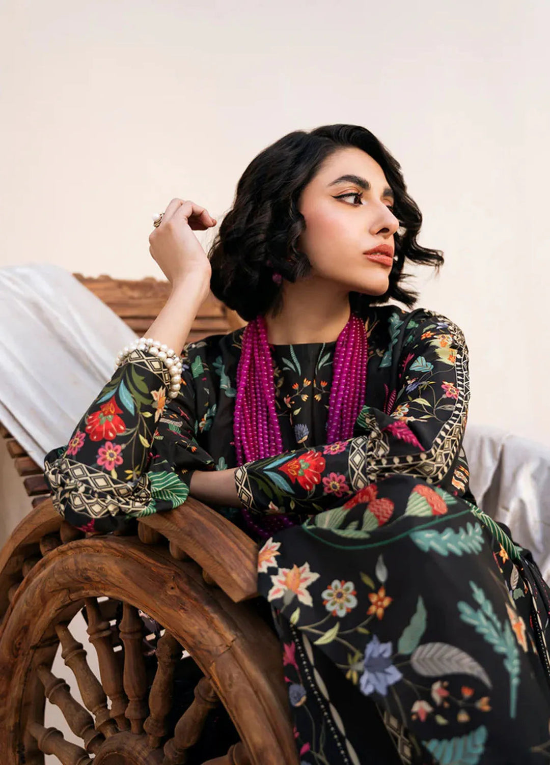 Bon Soir by Florent Pret Printed Crepe Silk 2 Piece Suit Primrose Black