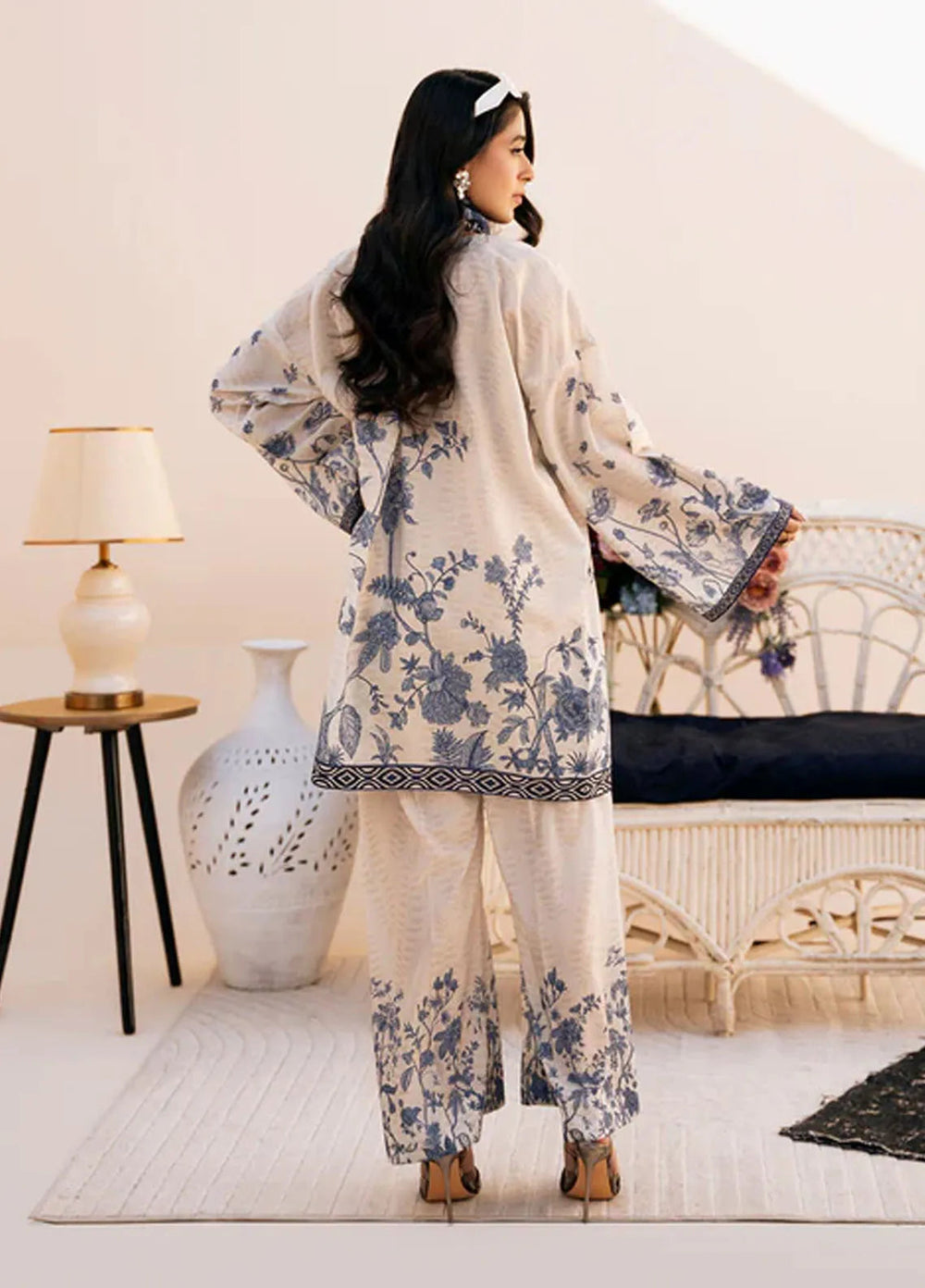 Bon Soir by Florent Pret Printed Crepe Silk 2 Piece Suit White Lune