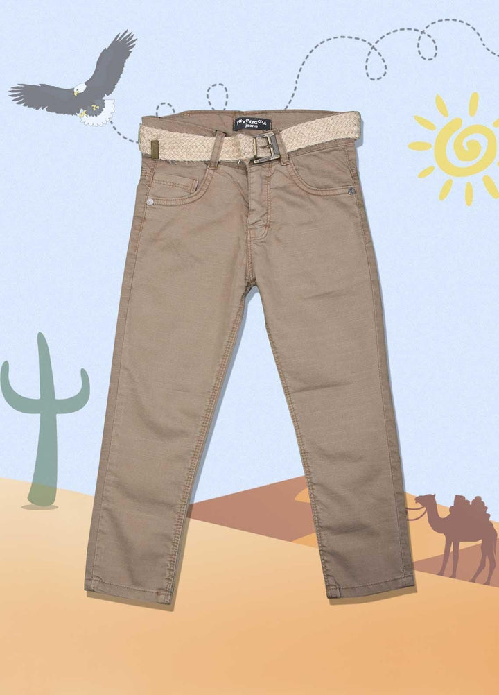 Sanaulla Exclusive Range Cotton Casual Pants for Boys - 04130 Brown