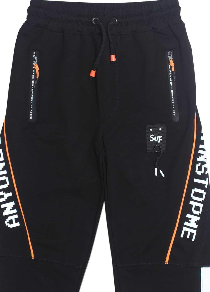 Sanaulla Exclusive Range Jersey Casual Shorts for Boys -  2307 Black Orange