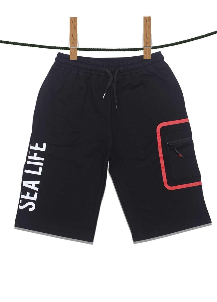Sanaulla Exclusive Range Jersey Casual Shorts for Boys -  D-3241-2 Black