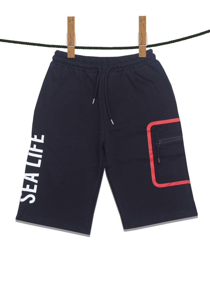 Sanaulla Exclusive Range Jersey Casual Shorts for Boys -  D-3241-2 Dark Blue