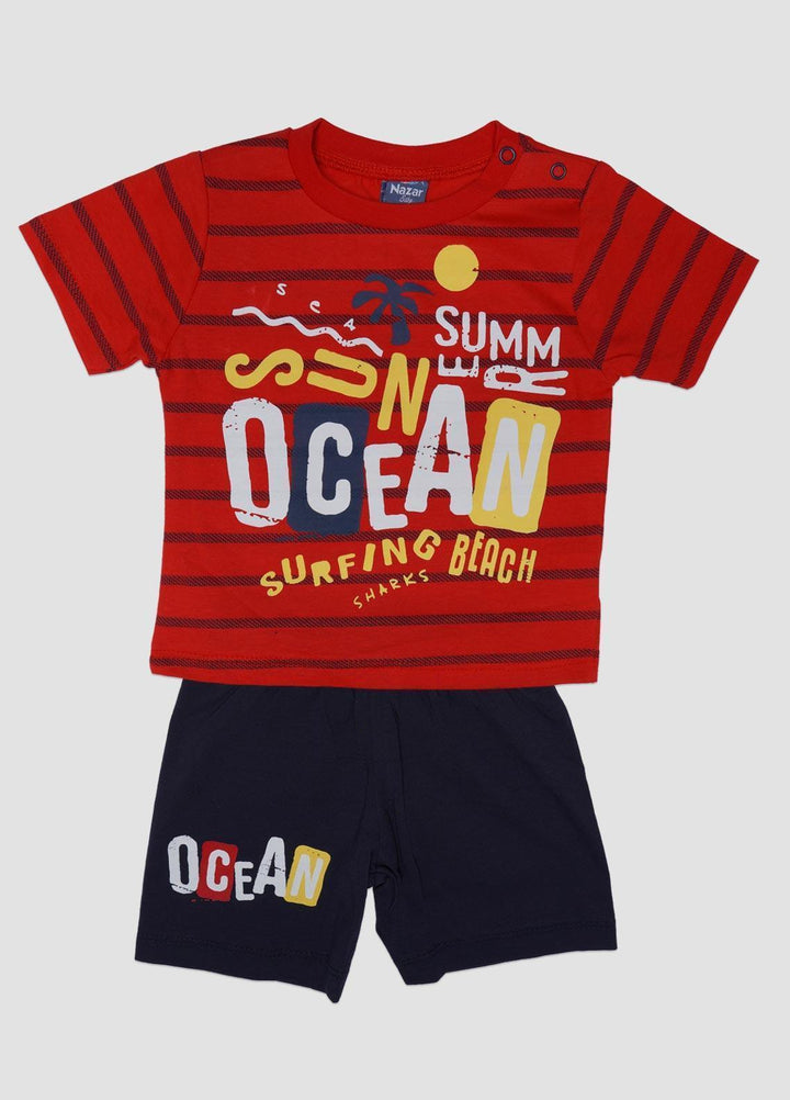 Sanaulla Exclusive Range Cotton Fancy Suits for Boys -  131789 Red