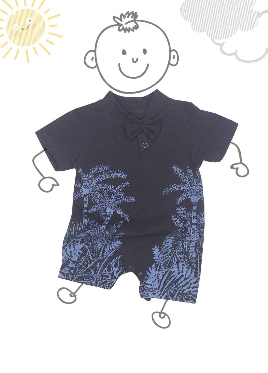 Sanaulla Exclusive Range Cotton Fancy Boys Romper -  D-114219 Dark Blue