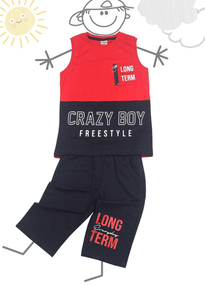 Sanaulla Exclusive Range Cotton Fancy Boys 2 Piece -  D-114762 Red Blue