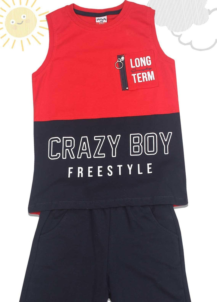 Sanaulla Exclusive Range Cotton Fancy Boys 2 Piece -  D-114762 Red Blue