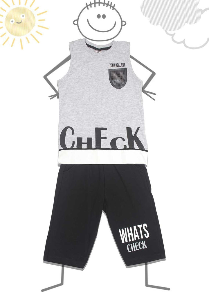 Sanaulla Exclusive Range Cotton Fancy 2 Piece for Boys -  D-114764 Light Grey