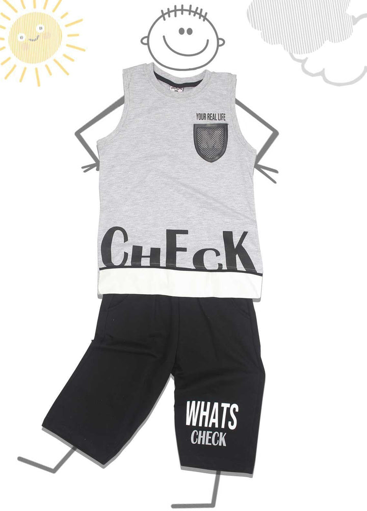 Sanaulla Exclusive Range Cotton Fancy 2 Piece for Boys -  D-114764 Light Grey