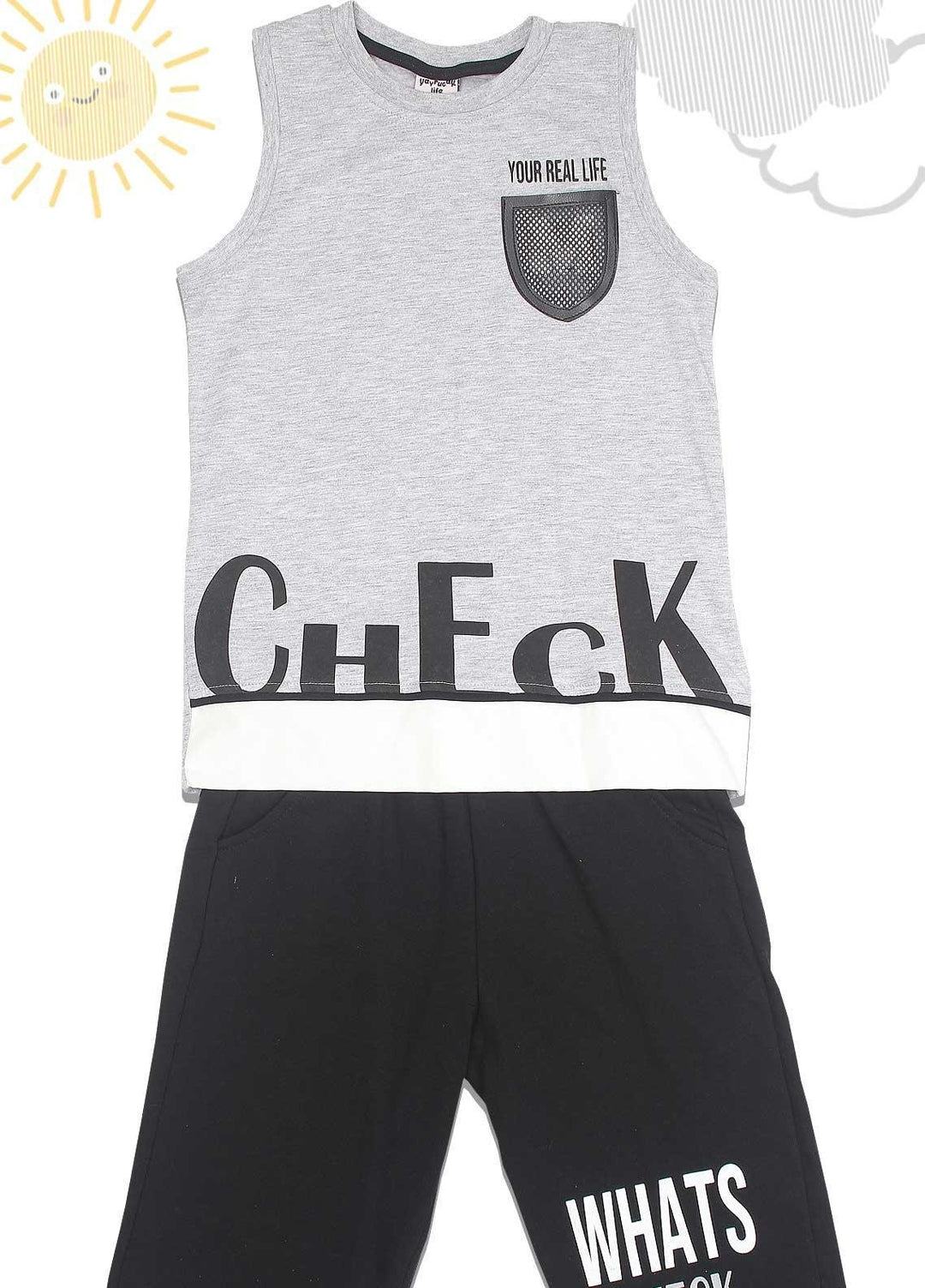 Sanaulla Exclusive Range Cotton Fancy 2 Piece for Boys -  D-114764 Light Grey