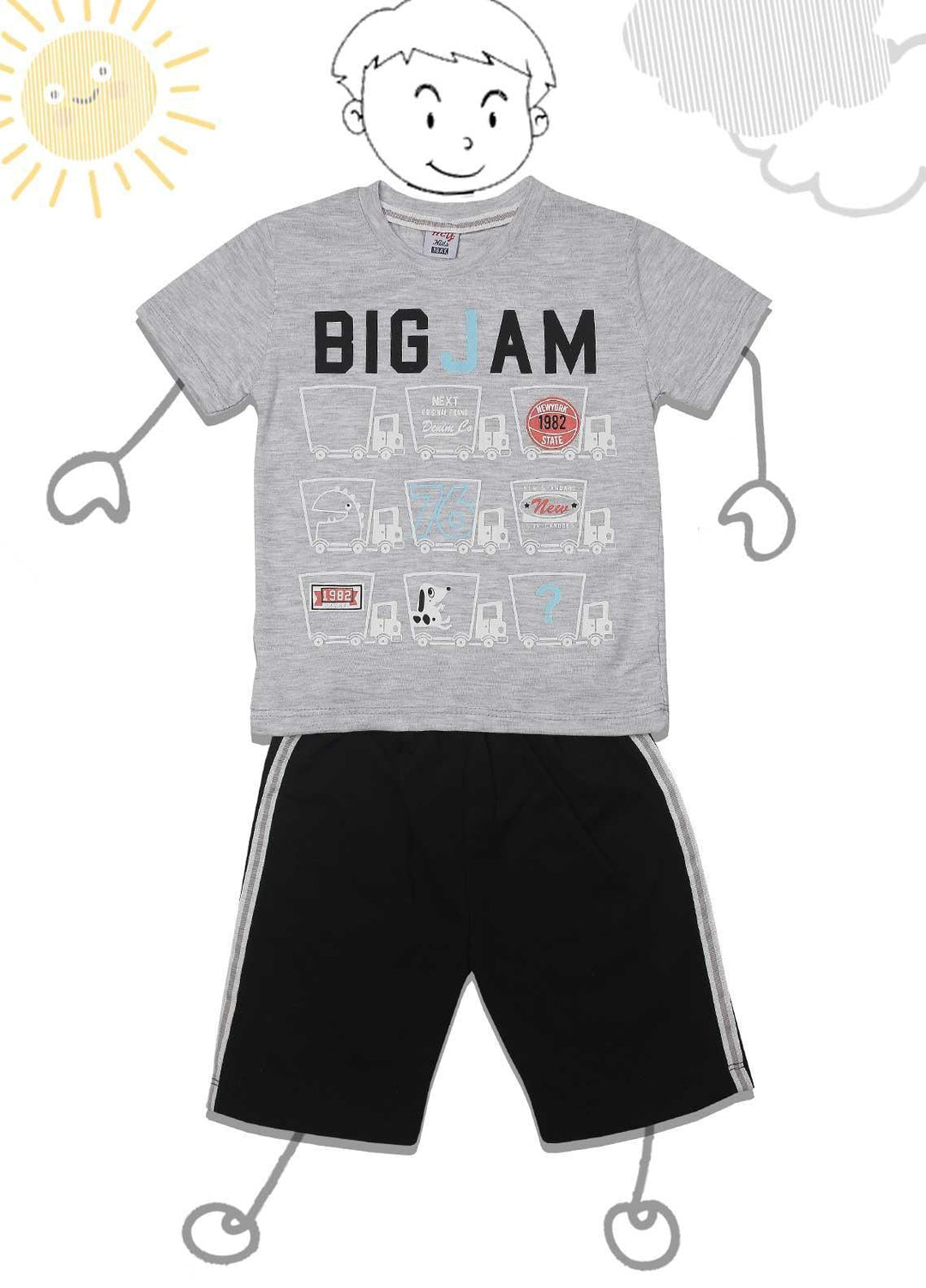 Sanaulla Exclusive Range Cotton Fancy Boys 2 Piece -  D-11862 Grey