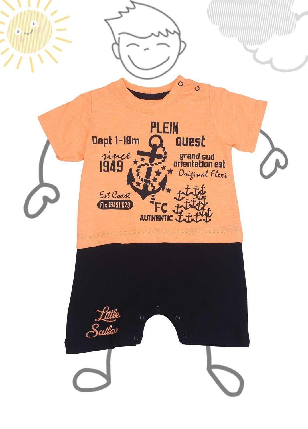 Sanaulla Exclusive Range Cotton Fancy Boys Romper -  236119 Orange