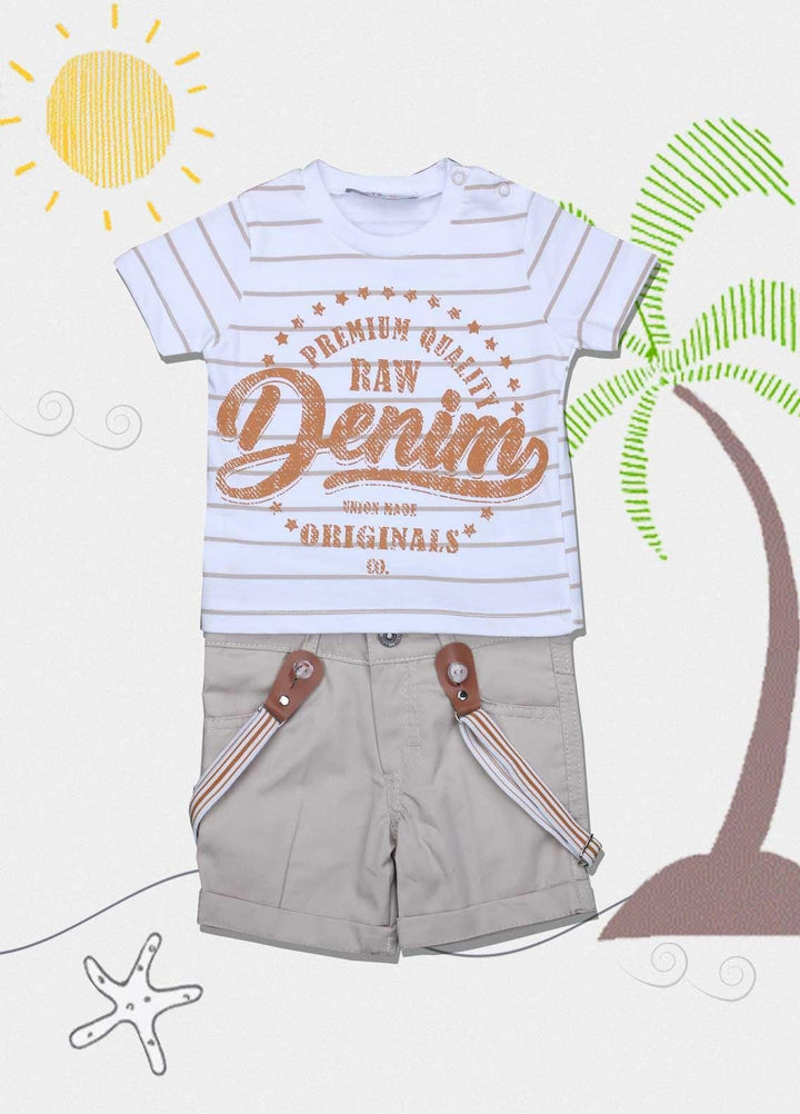 Sanaulla Exclusive Range Cotton Fancy Suits for Boys -  5276 White-Fawn